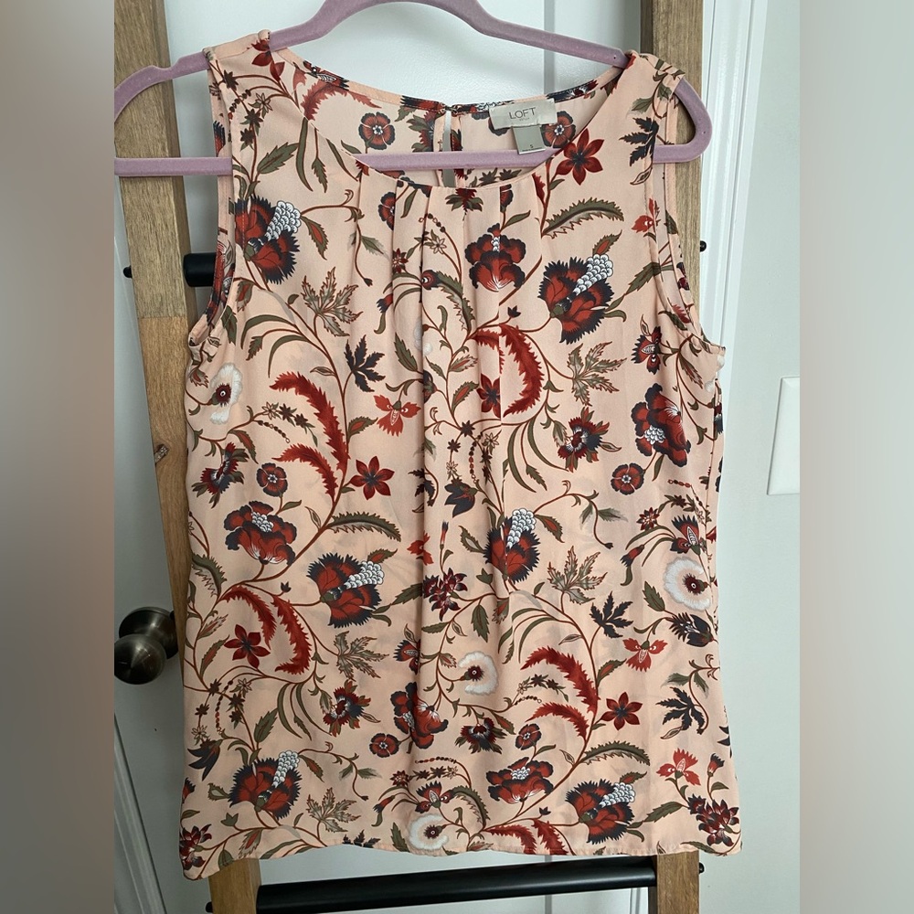 LOFT Floral Print Blouse in Red and Cream